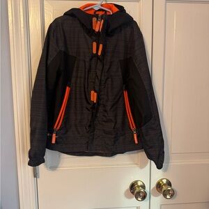 Champion Kids Black and Orange Hooded Jacket, lined. Like New. Sz 6/7